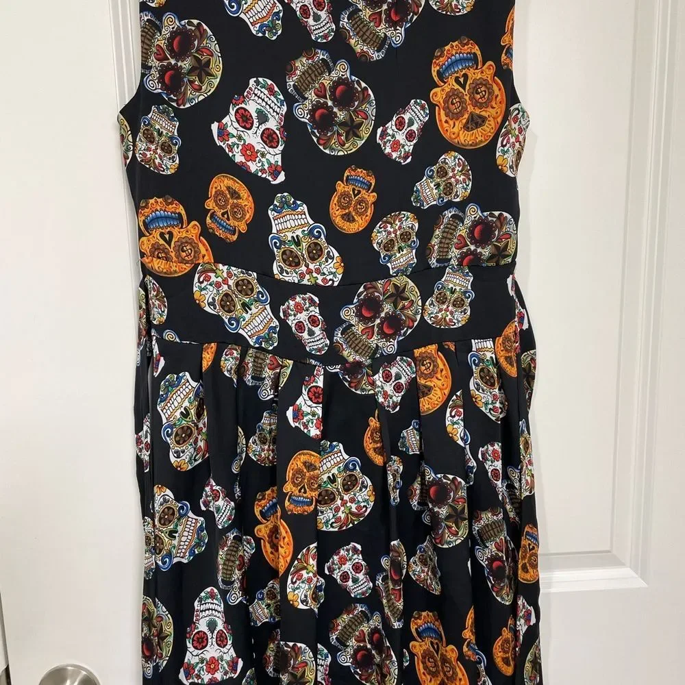 Iska London retro punk goth skeleton sugar skull black dress size 12